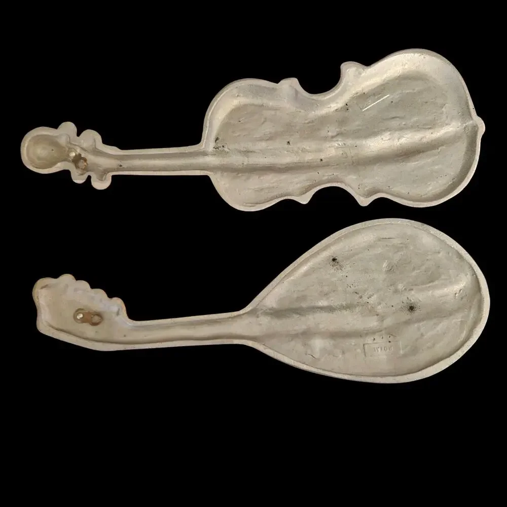 Vintage Cast Aluminum Violin Guitar Wall Decor Plaques Set
